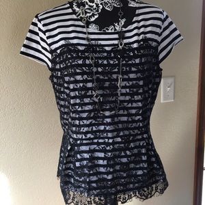 XL ELLE BLACK & WHITE CAP SLEEVE & LACE TOP